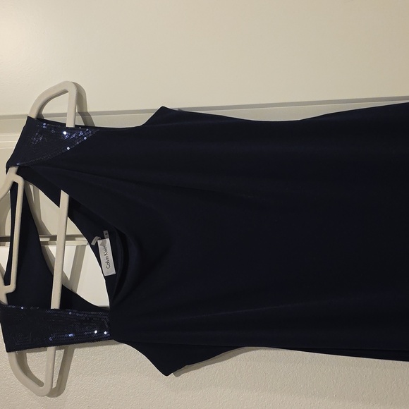 Calvin Klein Navy One Shoulder Dress with Sequin Accents - Picture 1 of 1